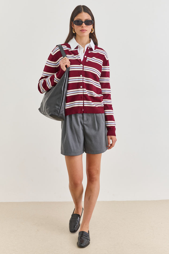 סריג כפתורים סטיורט סטרייפס | בורדו