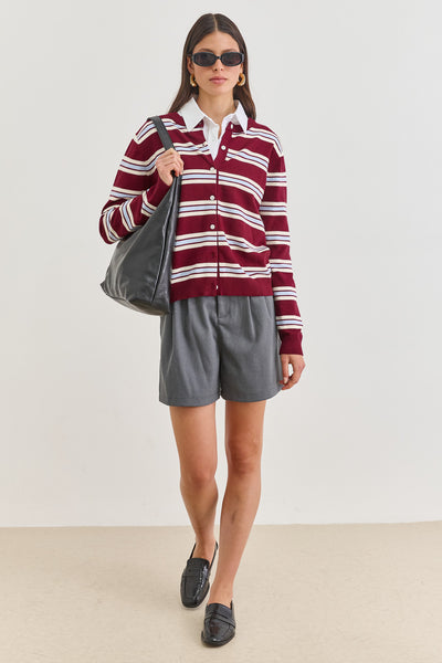 PRE-ORDER סריג כפתורים סטיורט סטרייפס | בורדו