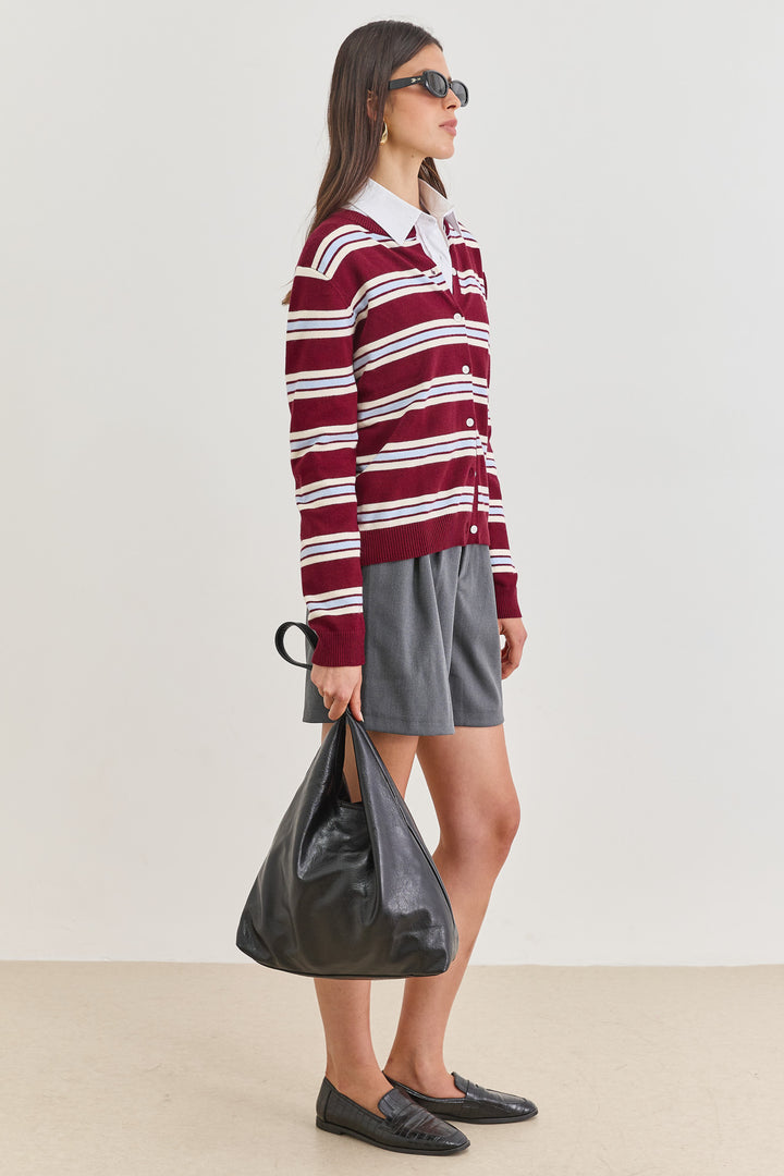 סריג כפתורים סטיורט סטרייפס | בורדו