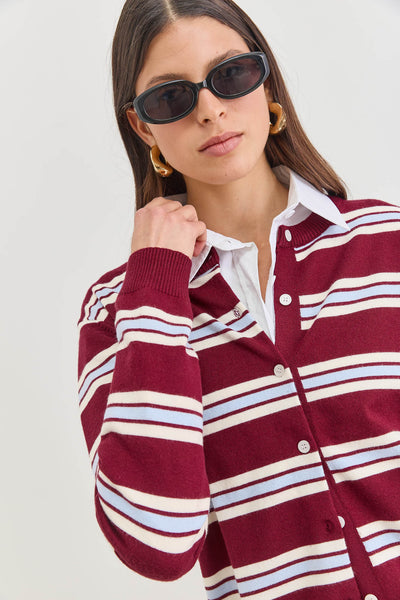 PRE-ORDER סריג כפתורים סטיורט סטרייפס | בורדו