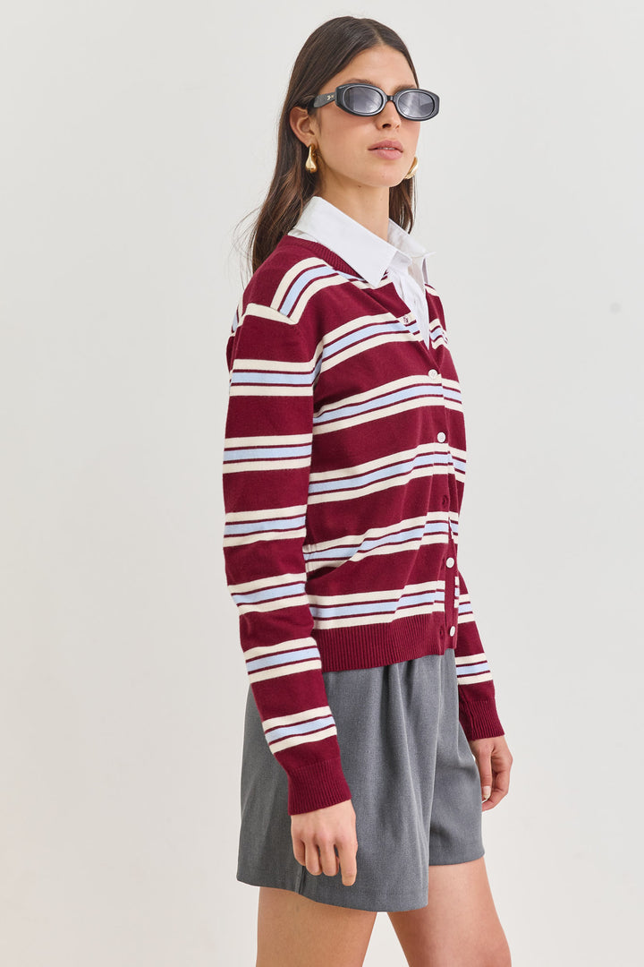 סריג כפתורים סטיורט סטרייפס | בורדו