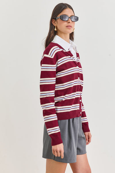 PRE-ORDER סריג כפתורים סטיורט סטרייפס | בורדו