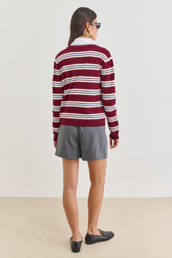 סריג כפתורים סטיורט סטרייפס | בורדו