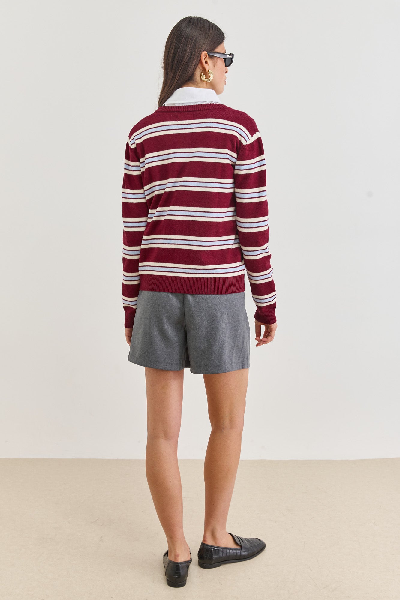 PRE-ORDER סריג כפתורים סטיורט סטרייפס | בורדו