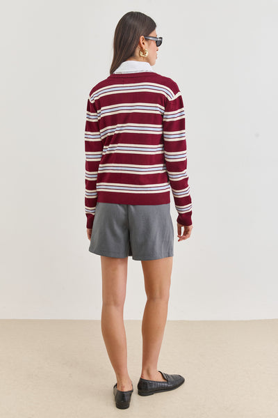 PRE-ORDER סריג כפתורים סטיורט סטרייפס | בורדו