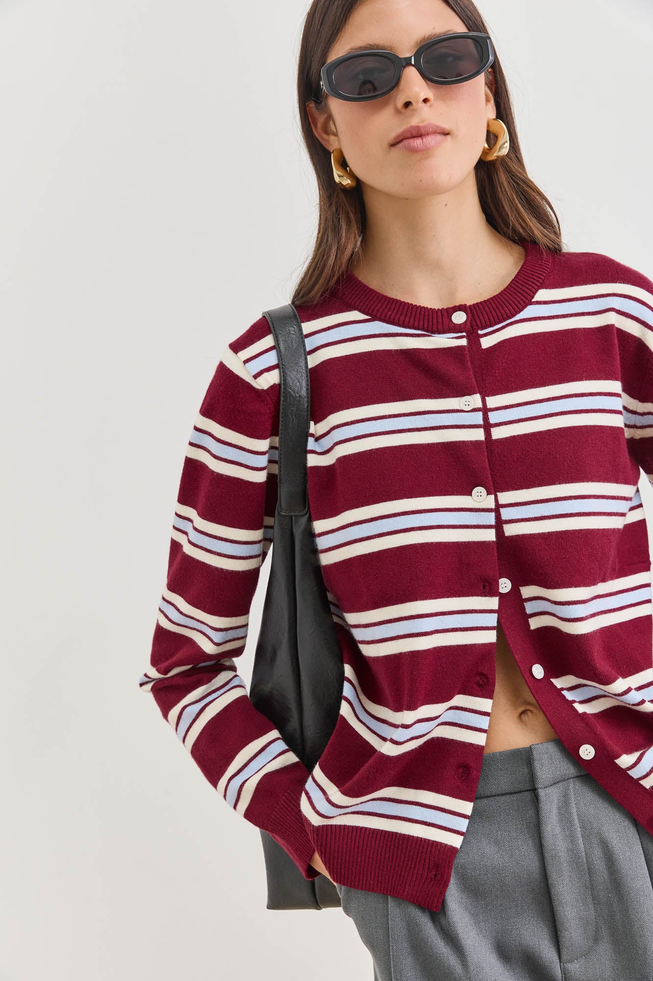 PRE-ORDER סריג כפתורים סטיורט סטרייפס | בורדו