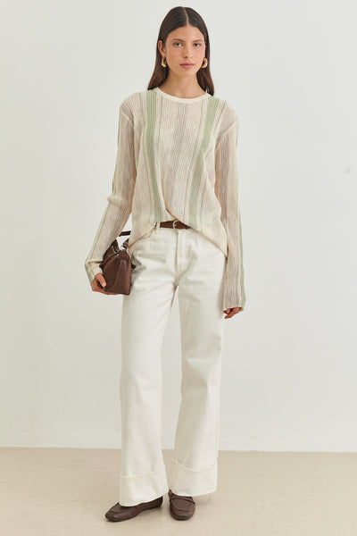 חולצת סריג מרתה סטרייפס | שמנת/ירוק