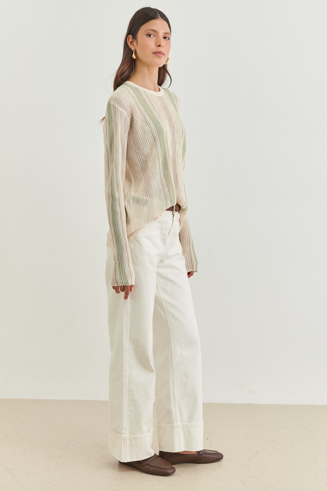 חולצת סריג מרתה סטרייפס | שמנת/ירוק