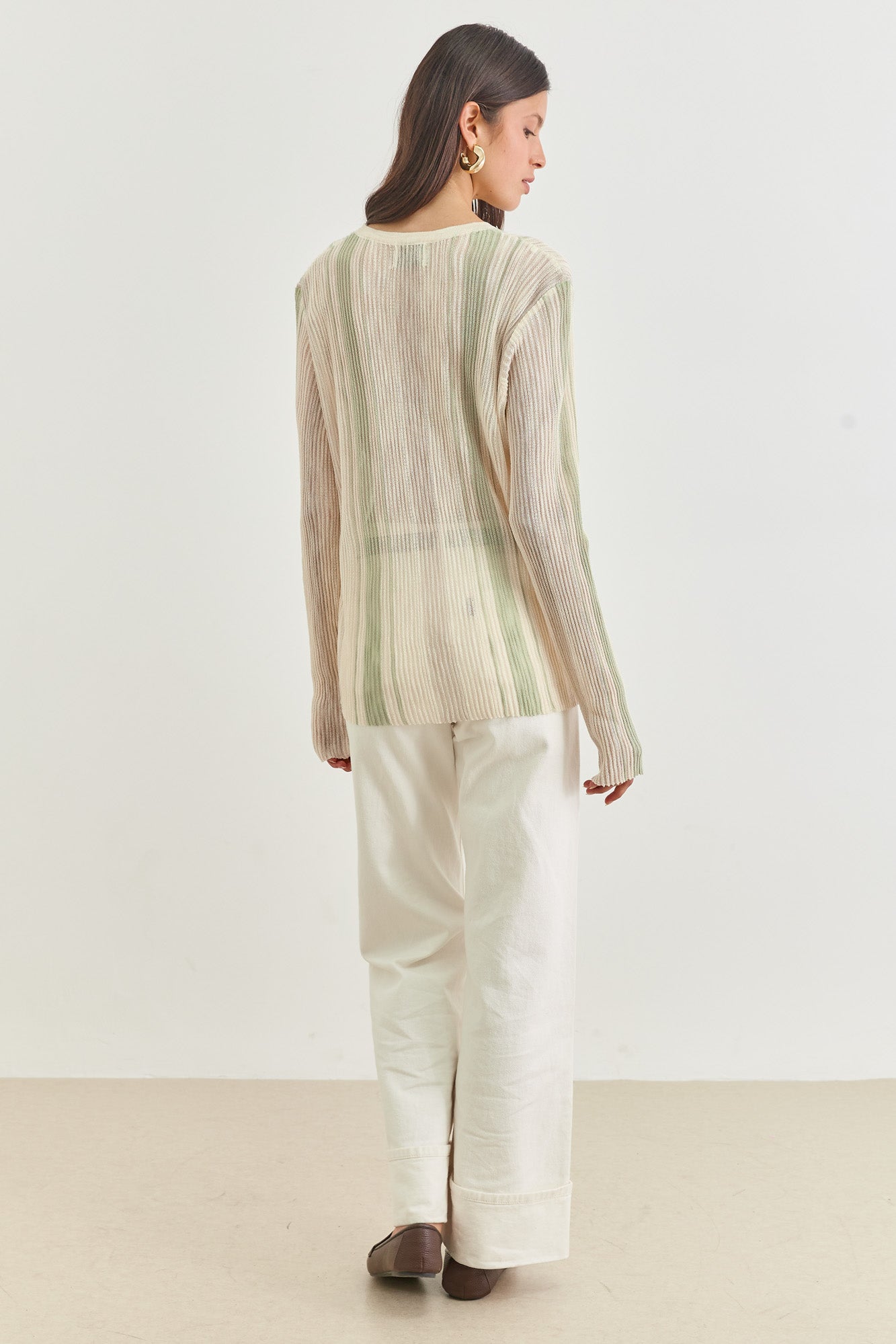 חולצת סריג מרתה סטרייפס | שמנת/ירוק