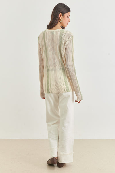 חולצת סריג מרתה סטרייפס | שמנת/ירוק