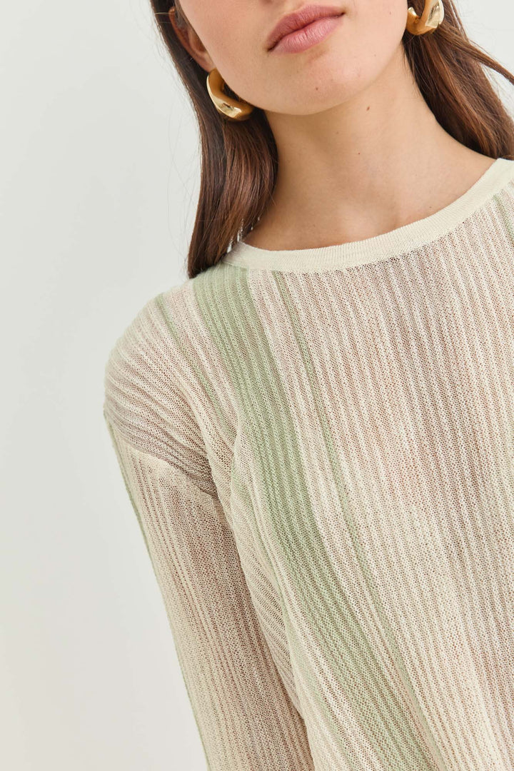 חולצת סריג מרתה סטרייפס | שמנת/ירוק