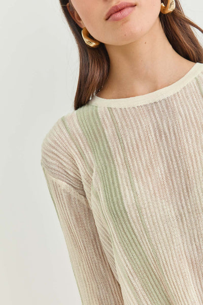 חולצת סריג מרתה סטרייפס | שמנת/ירוק