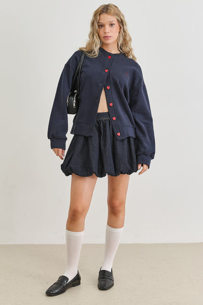 בומבר סוויטהארט בשילוב כפתורי לב | כחול נייבי