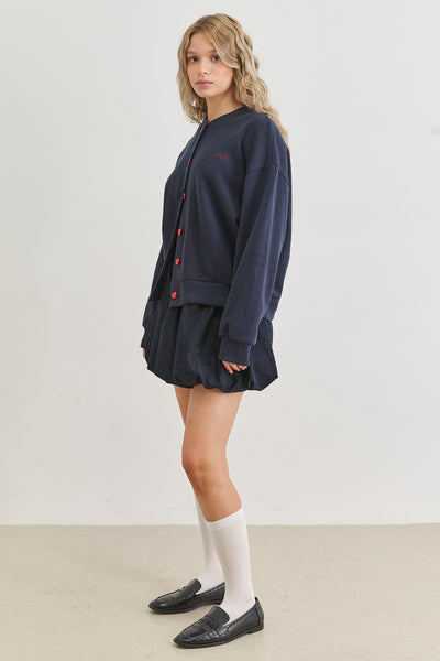 בומבר סוויטהארט בשילוב כפתורי לב | כחול נייבי