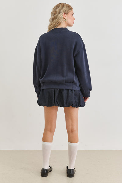 בומבר סוויטהארט בשילוב כפתורי לב | כחול נייבי