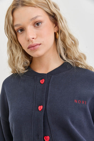 בומבר סוויטהארט בשילוב כפתורי לב | כחול נייבי