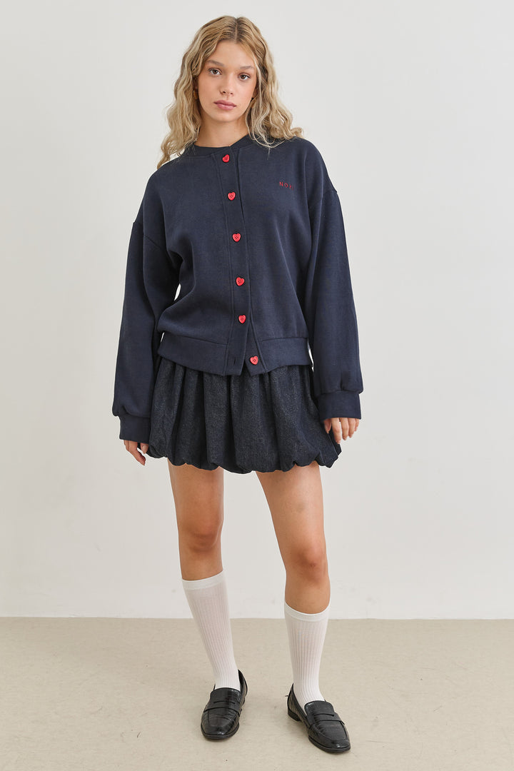 בומבר סוויטהארט בשילוב כפתורי לב | כחול נייבי