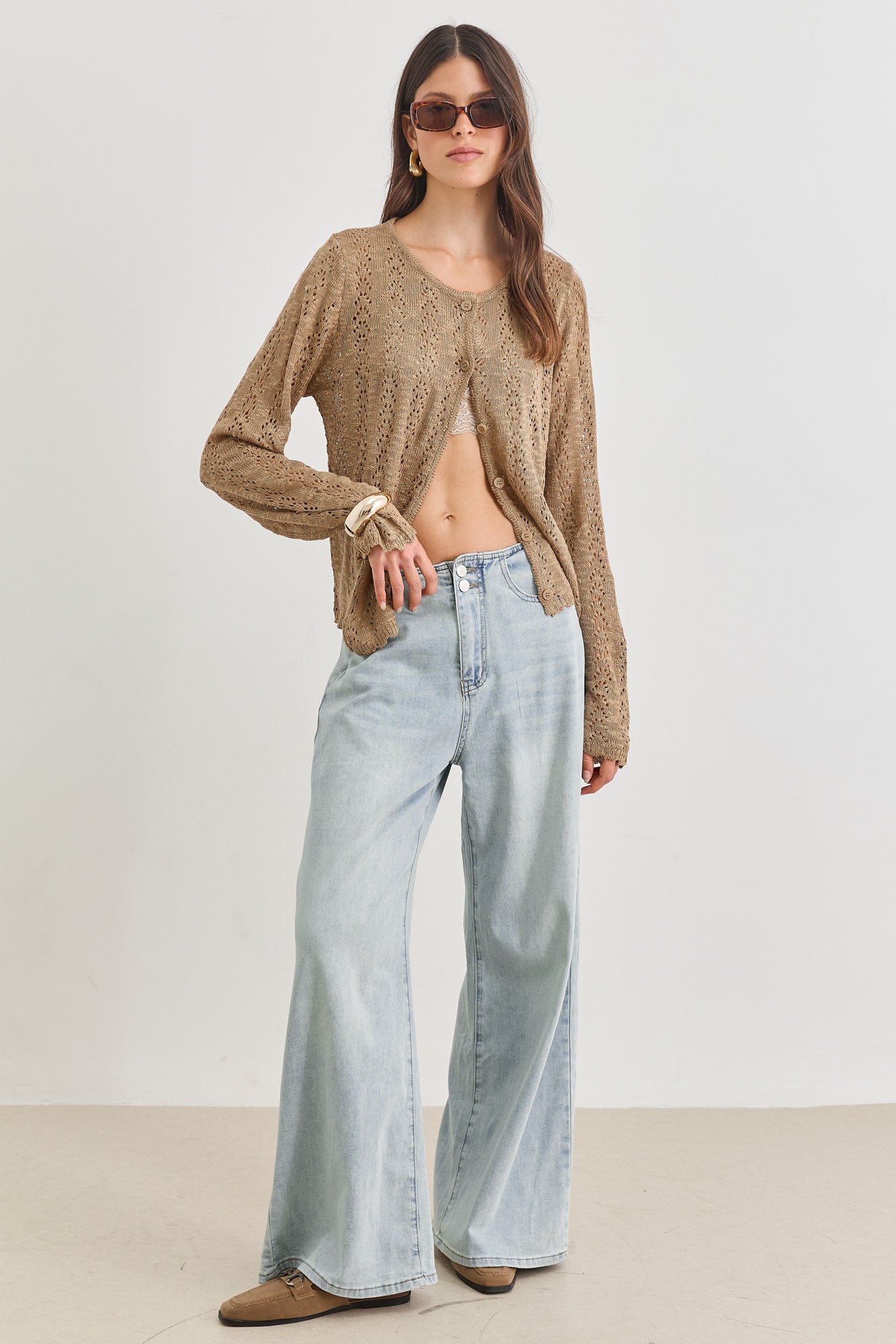 קרדיגן אמילי בד מחורר | חום