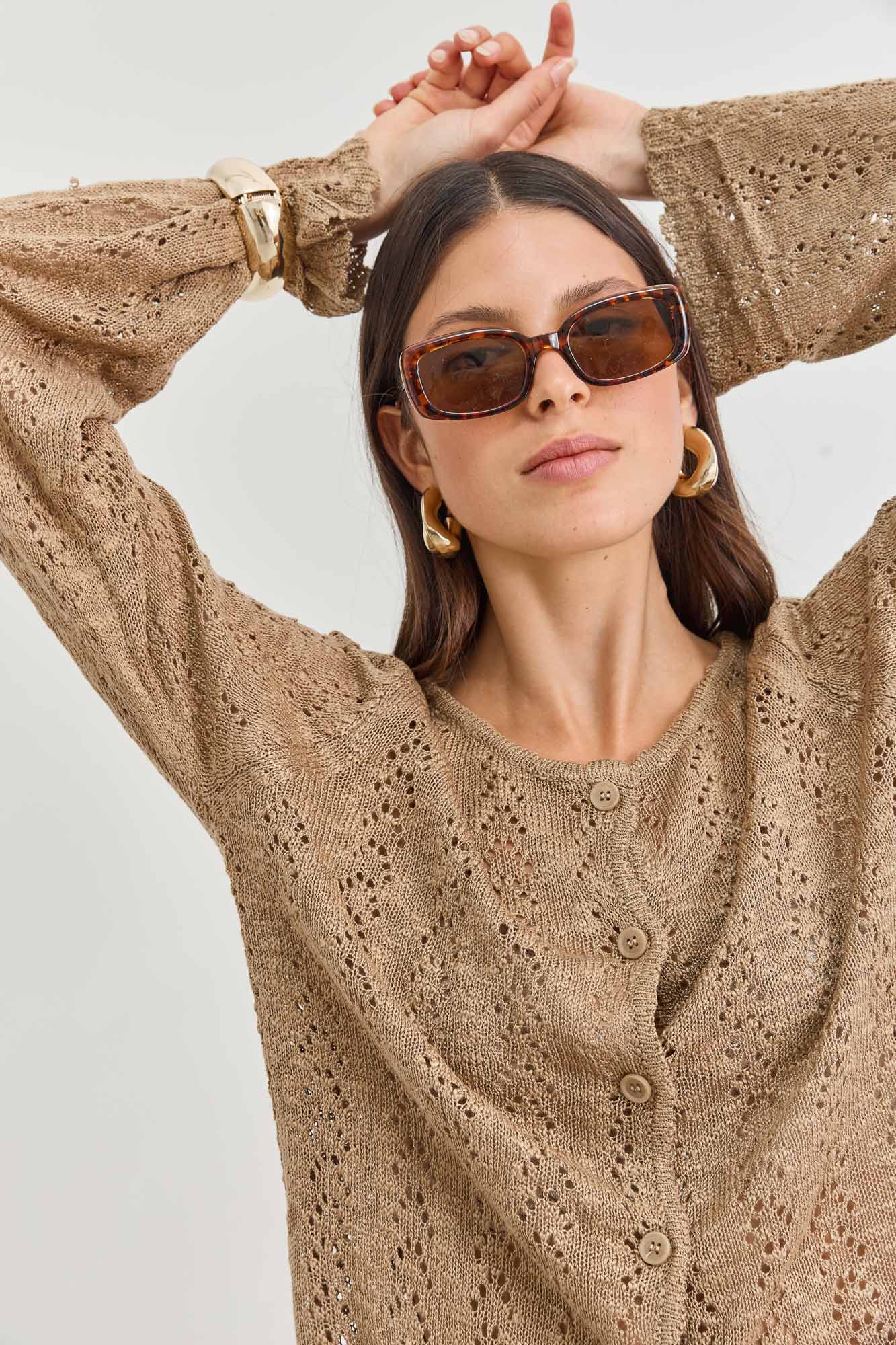 קרדיגן אמילי בד מחורר | חום