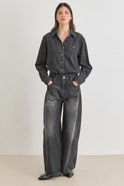 מכופתרת סטנלי דנים רקמת לוגו | שחור