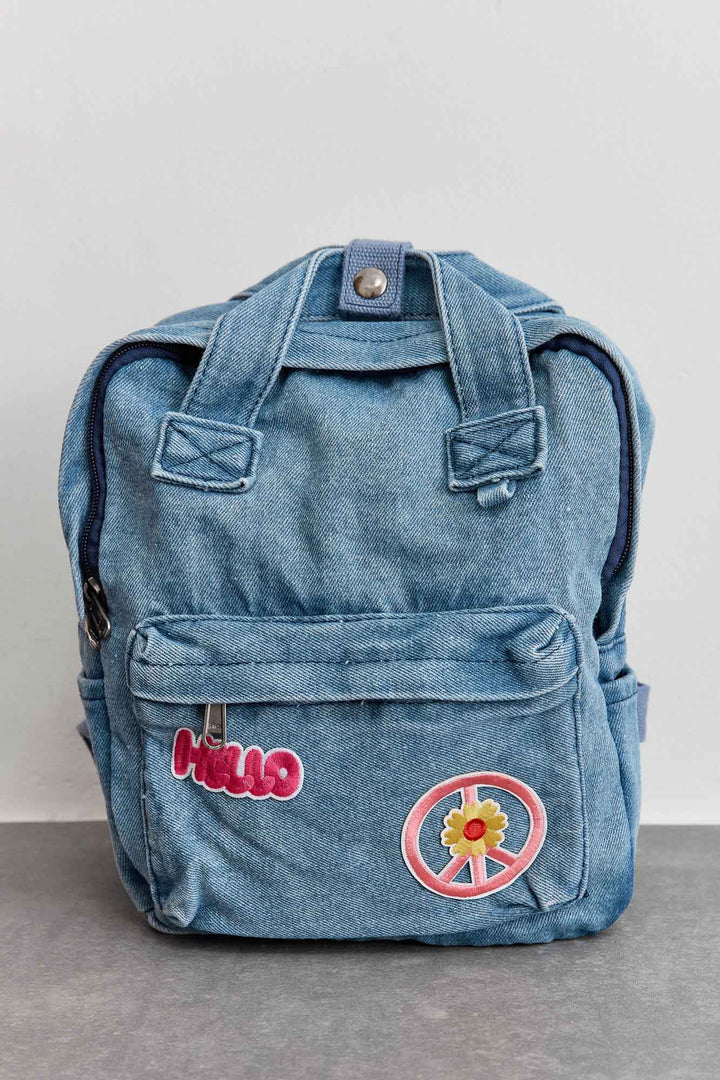 תיק גב דנים קטן peace | ג'ינס בהיר