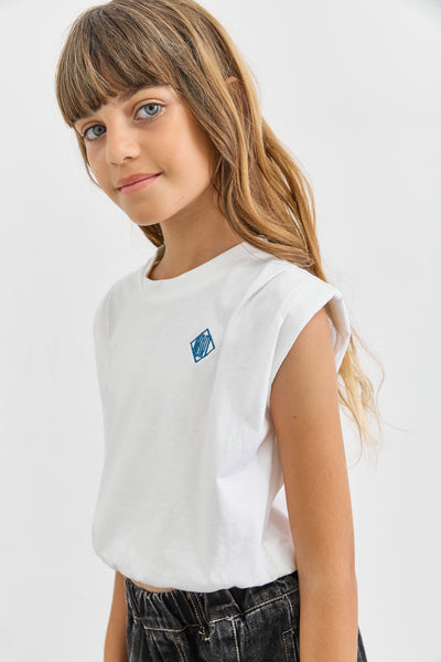 טי שירט אוברסייז בשילוב כריות בכתפיים | לבן