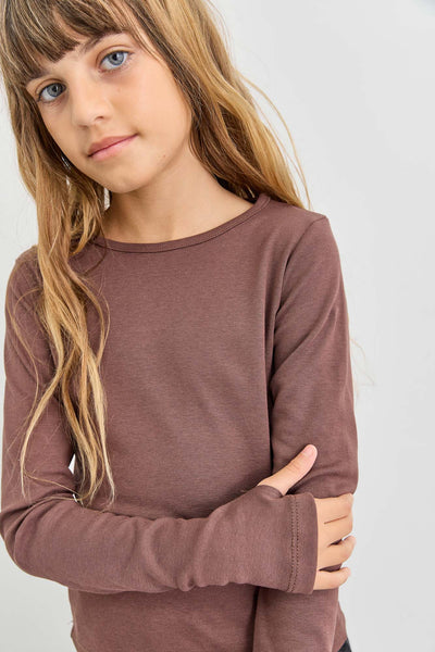 חולצת בייסיק צווארון ניקי ושרוול כפפה | חום