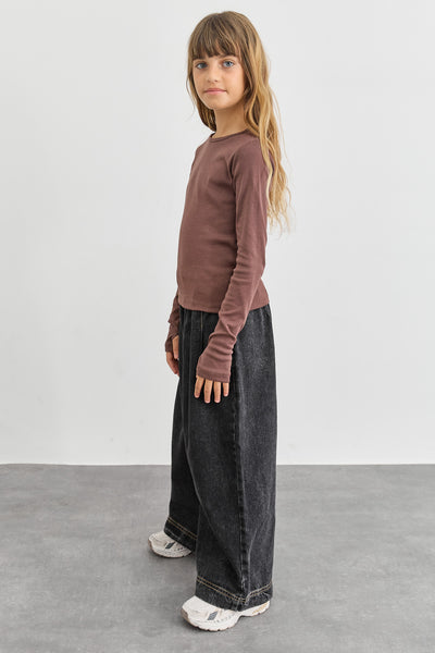 חולצת בייסיק צווארון ניקי ושרוול כפפה | חום