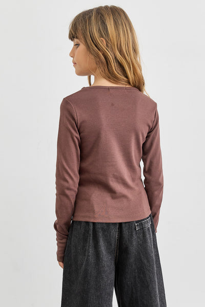 חולצת בייסיק צווארון ניקי ושרוול כפפה | חום