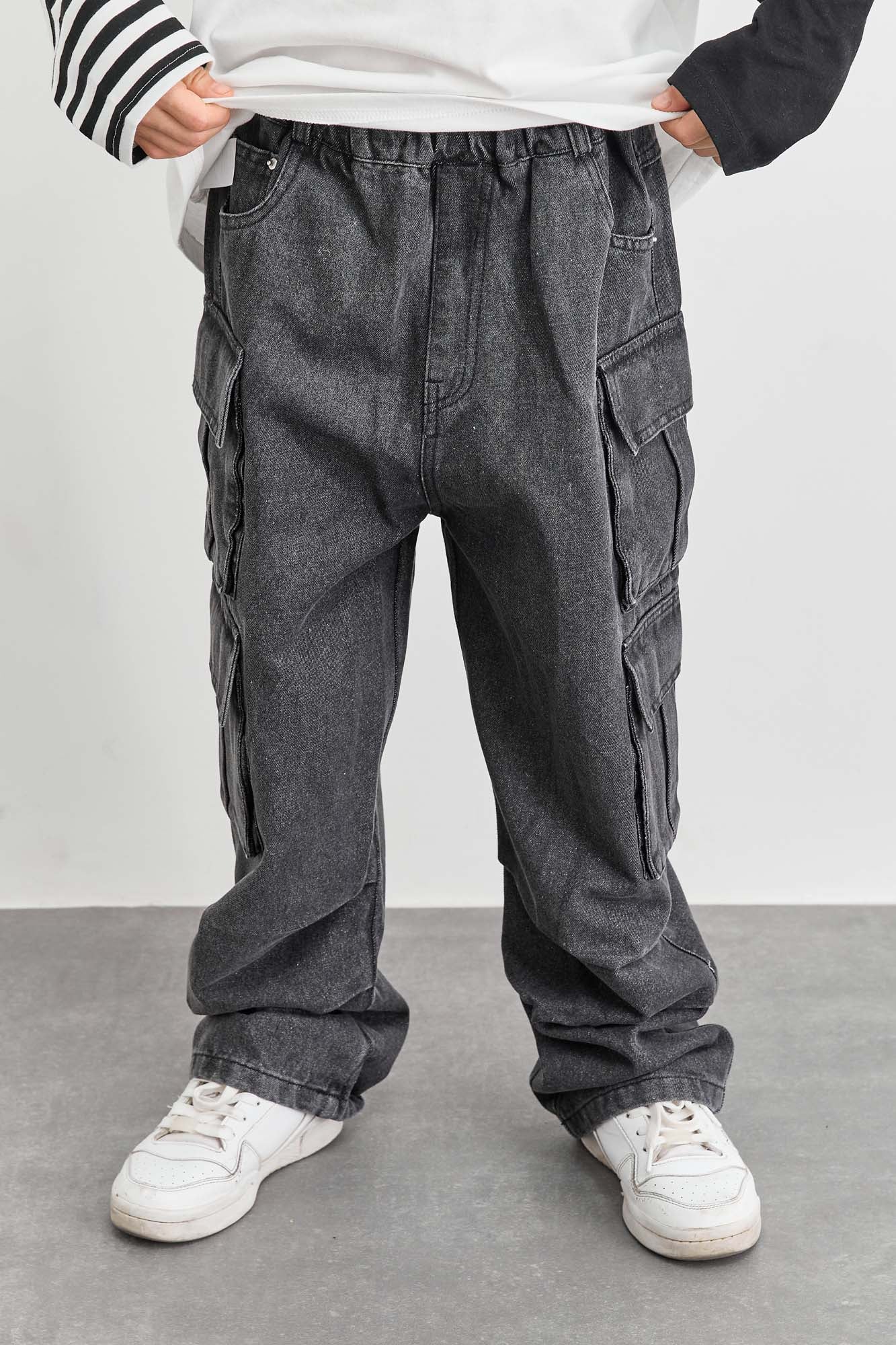 מכנסי דנים דגמ"ח עם כיסים אפור | אפור