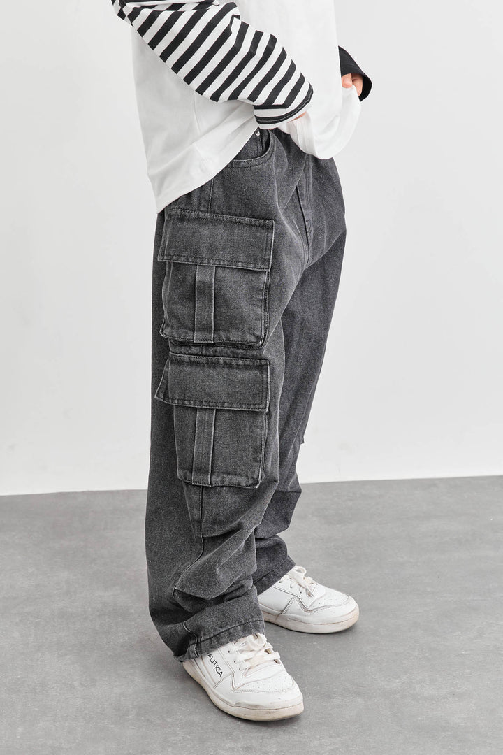 מכנסי דנים דגמ"ח עם כיסים אפור | אפור