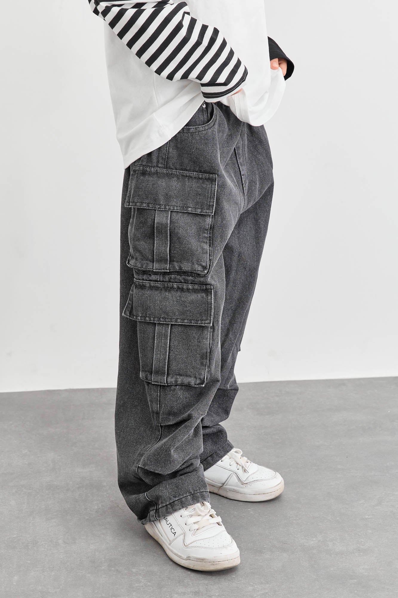 מכנסי דנים דגמ"ח עם כיסים אפור | אפור