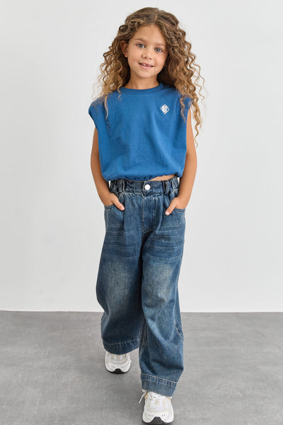 טי שירט אוברסייז בשילוב כריות בכתפיים | כחול