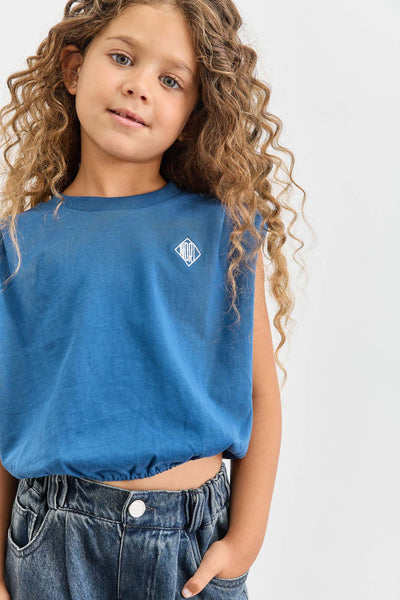 טי שירט אוברסייז בשילוב כריות בכתפיים | כחול