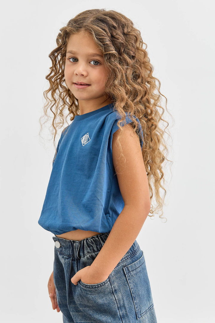 טי שירט אוברסייז בשילוב כריות בכתפיים | כחול