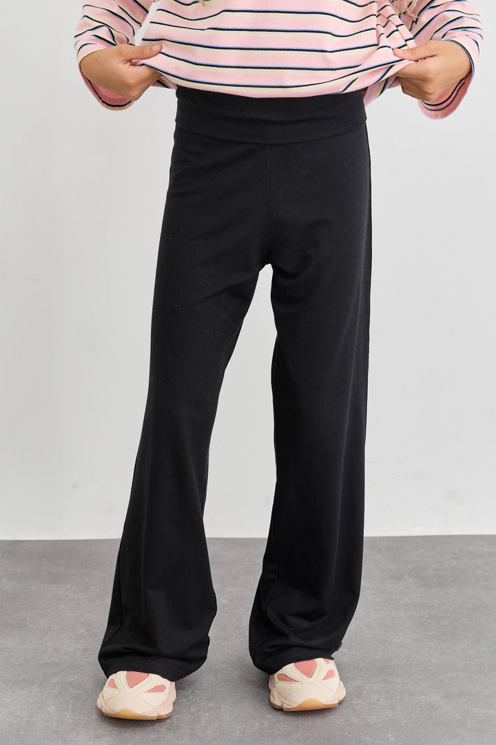 טייץ פדלפון מבד רך עם קיפול במותן  | שחור