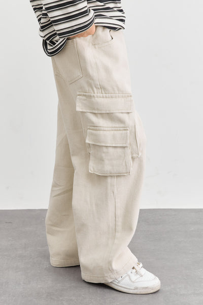 מכנסי דגמ"ח גומי במותן וכיסים | בז'