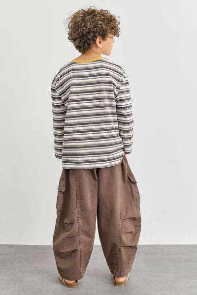 מכנסי דריל גזרת בלון בשילוב כיסים | חום