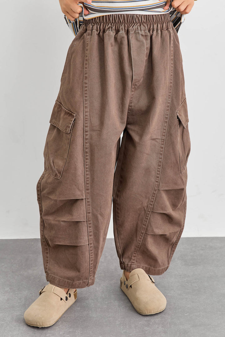 מכנסי דריל גזרת בלון בשילוב כיסים | חום