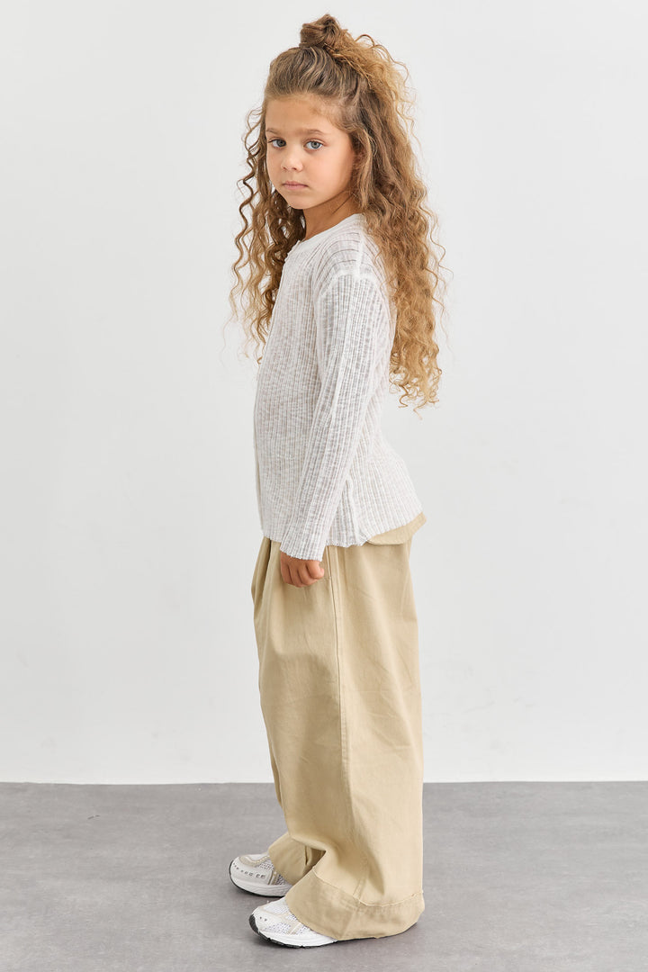 קרדיגן כפתורים מבד סריג מחורר | לבן