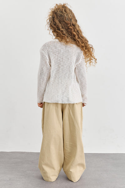 קרדיגן כפתורים מבד סריג מחורר | לבן