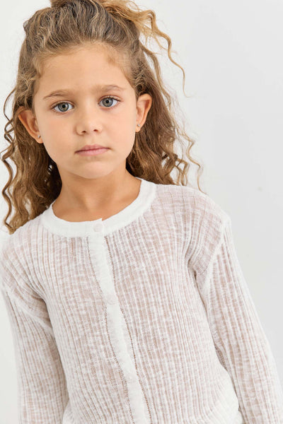 קרדיגן כפתורים מבד סריג מחורר | לבן