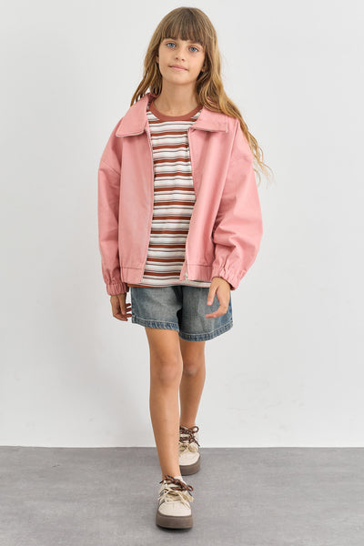 ג'קט בגזרת אוברסייז בסגירת רוכסן | ורוד