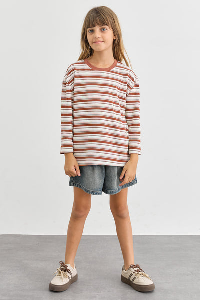 חולצת פסים גזרת אוברסייז | בורדו