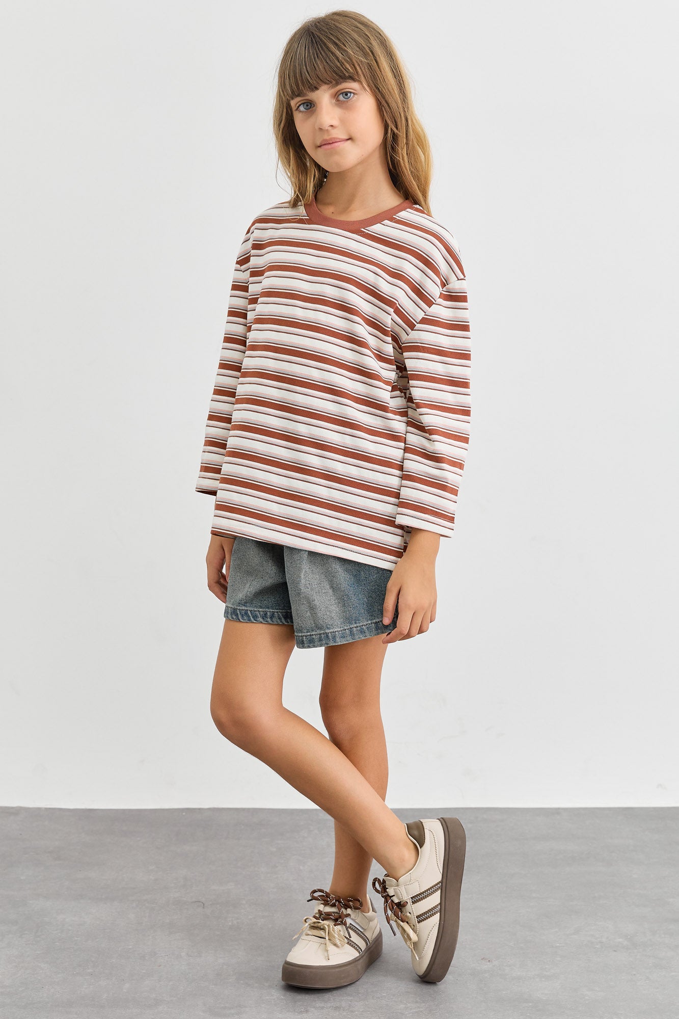 חולצת פסים גזרת אוברסייז | בורדו