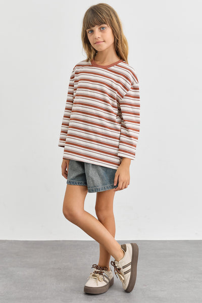 חולצת פסים גזרת אוברסייז | בורדו