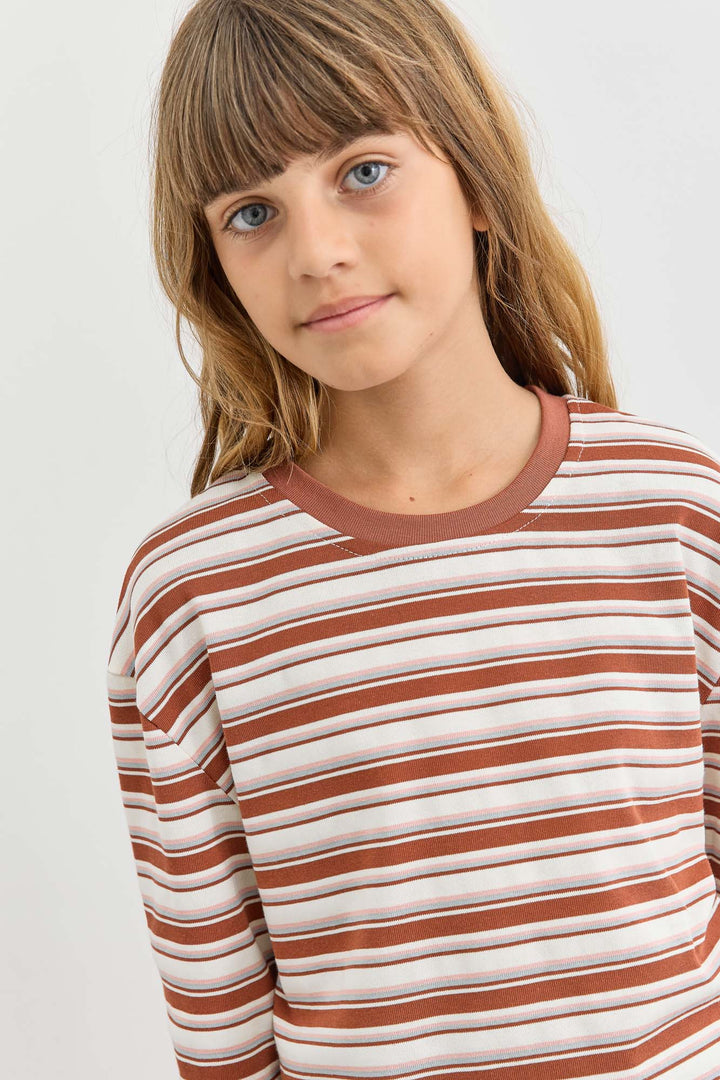 חולצת פסים גזרת אוברסייז | בורדו