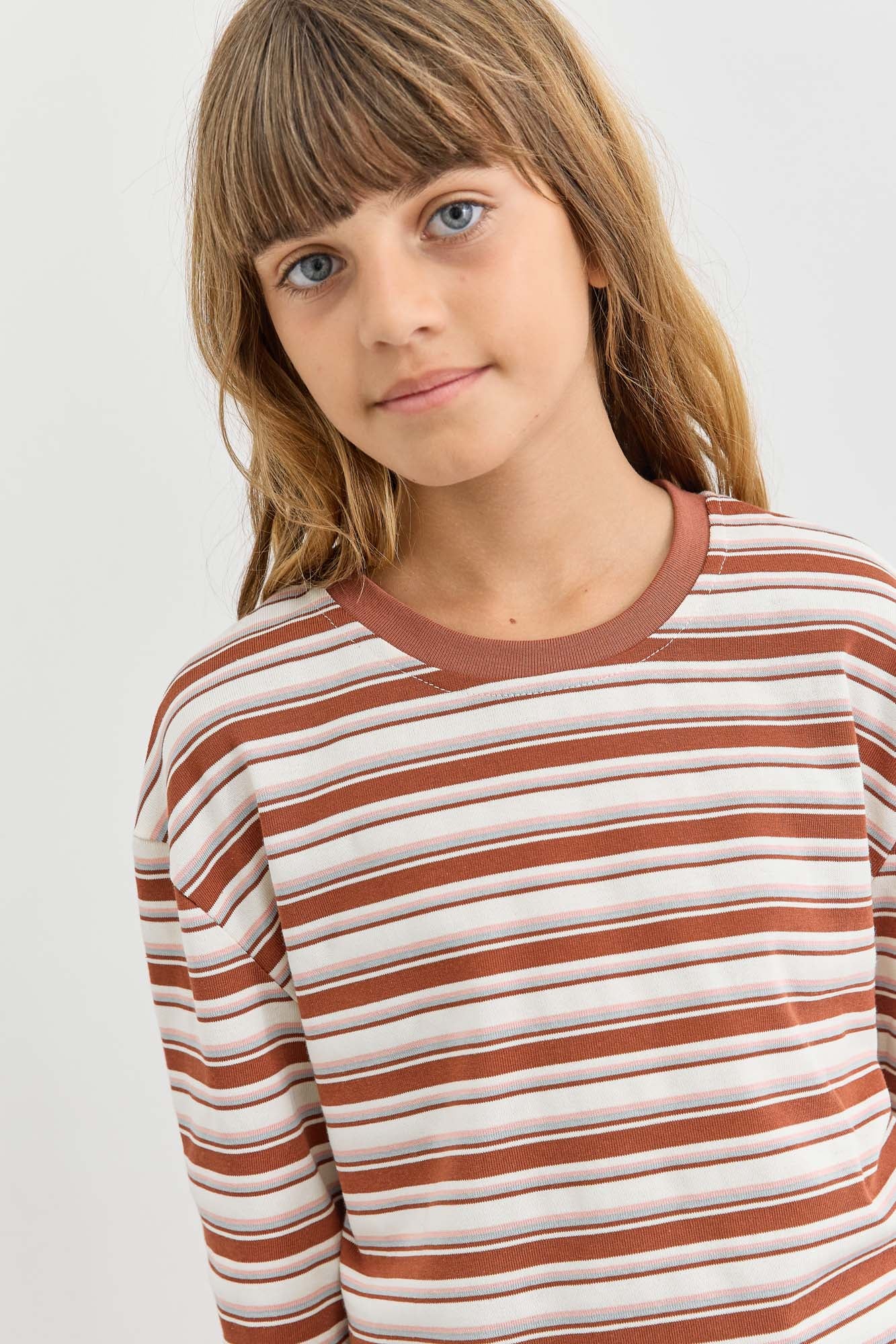 חולצת פסים גזרת אוברסייז | בורדו