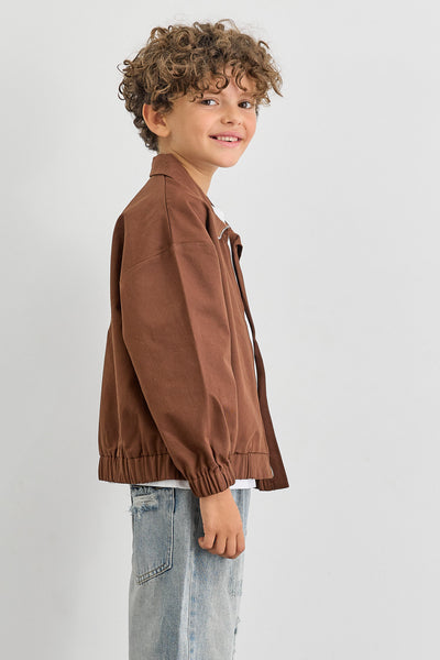 ג'קט בגזרת אוברסייז בסגירת רוכסן | חום