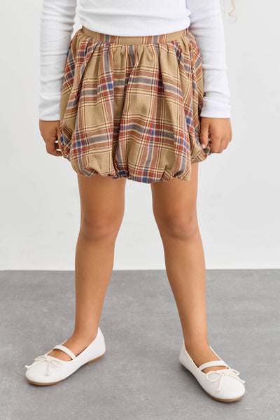 חצאית מיני משבצות גזרת בלון | בז'